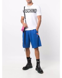 weißes und schwarzes bedrucktes T-Shirt mit einem Rundhalsausschnitt von Moschino