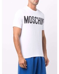 weißes und schwarzes bedrucktes T-Shirt mit einem Rundhalsausschnitt von Moschino