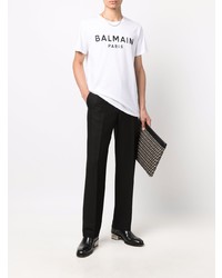 weißes und schwarzes bedrucktes T-Shirt mit einem Rundhalsausschnitt von Balmain