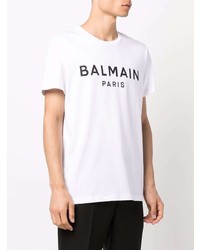 weißes und schwarzes bedrucktes T-Shirt mit einem Rundhalsausschnitt von Balmain