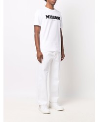 weißes und schwarzes bedrucktes T-Shirt mit einem Rundhalsausschnitt von Missoni