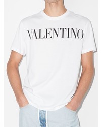 weißes und schwarzes bedrucktes T-Shirt mit einem Rundhalsausschnitt von Valentino