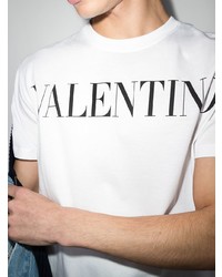 weißes und schwarzes bedrucktes T-Shirt mit einem Rundhalsausschnitt von Valentino