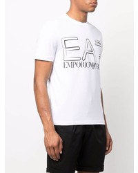 weißes und schwarzes bedrucktes T-Shirt mit einem Rundhalsausschnitt von Ea7 Emporio Armani