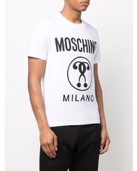 weißes und schwarzes bedrucktes T-Shirt mit einem Rundhalsausschnitt von Moschino