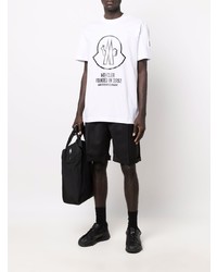 weißes und schwarzes bedrucktes T-Shirt mit einem Rundhalsausschnitt von Moncler