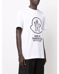 weißes und schwarzes bedrucktes T-Shirt mit einem Rundhalsausschnitt von Moncler