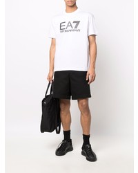 weißes und schwarzes bedrucktes T-Shirt mit einem Rundhalsausschnitt von Ea7 Emporio Armani