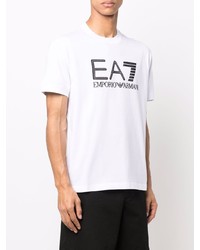 weißes und schwarzes bedrucktes T-Shirt mit einem Rundhalsausschnitt von Ea7 Emporio Armani