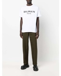 weißes und schwarzes bedrucktes T-Shirt mit einem Rundhalsausschnitt von Balmain