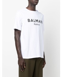 weißes und schwarzes bedrucktes T-Shirt mit einem Rundhalsausschnitt von Balmain