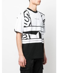 weißes und schwarzes bedrucktes T-Shirt mit einem Rundhalsausschnitt von Stone Island