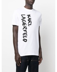 weißes und schwarzes bedrucktes T-Shirt mit einem Rundhalsausschnitt von Karl Lagerfeld