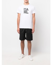 weißes und schwarzes bedrucktes T-Shirt mit einem Rundhalsausschnitt von Karl Lagerfeld