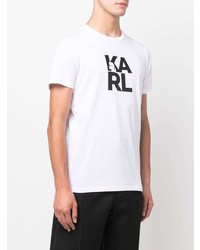 weißes und schwarzes bedrucktes T-Shirt mit einem Rundhalsausschnitt von Karl Lagerfeld