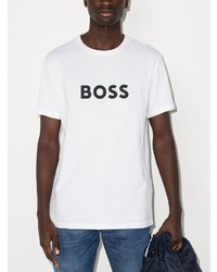 weißes und schwarzes bedrucktes T-Shirt mit einem Rundhalsausschnitt von BOSS