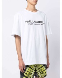 weißes und schwarzes bedrucktes T-Shirt mit einem Rundhalsausschnitt von Karl Lagerfeld