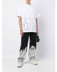 weißes und schwarzes bedrucktes T-Shirt mit einem Rundhalsausschnitt von MSGM