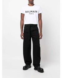 weißes und schwarzes bedrucktes T-Shirt mit einem Rundhalsausschnitt von Balmain