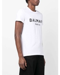 weißes und schwarzes bedrucktes T-Shirt mit einem Rundhalsausschnitt von Balmain