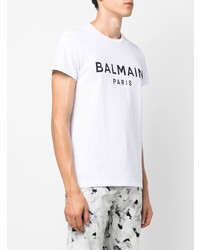 weißes und schwarzes bedrucktes T-Shirt mit einem Rundhalsausschnitt von Balmain