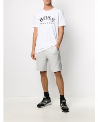 weißes und schwarzes bedrucktes T-Shirt mit einem Rundhalsausschnitt von BOSS