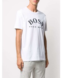 weißes und schwarzes bedrucktes T-Shirt mit einem Rundhalsausschnitt von BOSS