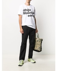 weißes und schwarzes bedrucktes T-Shirt mit einem Rundhalsausschnitt von White Mountaineering