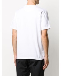 weißes und schwarzes bedrucktes T-Shirt mit einem Rundhalsausschnitt von White Mountaineering