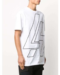 weißes und schwarzes bedrucktes T-Shirt mit einem Rundhalsausschnitt von Les Hommes