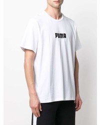 weißes und schwarzes bedrucktes T-Shirt mit einem Rundhalsausschnitt von Puma