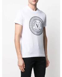 weißes und schwarzes bedrucktes T-Shirt mit einem Rundhalsausschnitt von VERSACE JEANS COUTURE