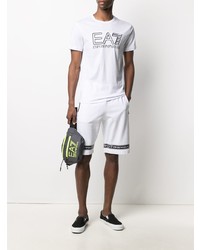 weißes und schwarzes bedrucktes T-Shirt mit einem Rundhalsausschnitt von Ea7 Emporio Armani