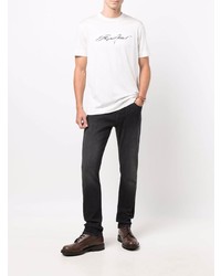 weißes und schwarzes bedrucktes T-Shirt mit einem Rundhalsausschnitt von Emporio Armani