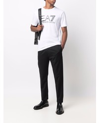 weißes und schwarzes bedrucktes T-Shirt mit einem Rundhalsausschnitt von Ea7 Emporio Armani