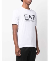 weißes und schwarzes bedrucktes T-Shirt mit einem Rundhalsausschnitt von Ea7 Emporio Armani