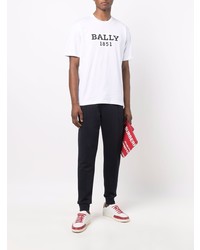 weißes und schwarzes bedrucktes T-Shirt mit einem Rundhalsausschnitt von Bally