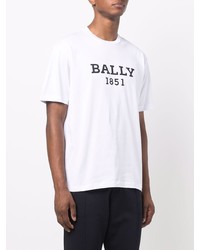 weißes und schwarzes bedrucktes T-Shirt mit einem Rundhalsausschnitt von Bally