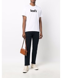 weißes und schwarzes bedrucktes T-Shirt mit einem Rundhalsausschnitt von Levi's