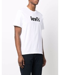 weißes und schwarzes bedrucktes T-Shirt mit einem Rundhalsausschnitt von Levi's