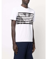 weißes und schwarzes bedrucktes T-Shirt mit einem Rundhalsausschnitt von Ea7 Emporio Armani