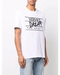 weißes und schwarzes bedrucktes T-Shirt mit einem Rundhalsausschnitt von Versace