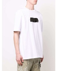 weißes und schwarzes bedrucktes T-Shirt mit einem Rundhalsausschnitt von Vision Of Super