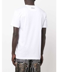 weißes und schwarzes bedrucktes T-Shirt mit einem Rundhalsausschnitt von Les Hommes