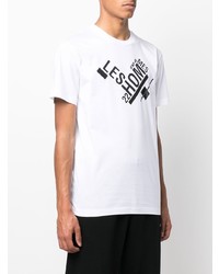 weißes und schwarzes bedrucktes T-Shirt mit einem Rundhalsausschnitt von Les Hommes