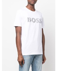 weißes und schwarzes bedrucktes T-Shirt mit einem Rundhalsausschnitt von BOSS