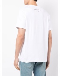 weißes und schwarzes bedrucktes T-Shirt mit einem Rundhalsausschnitt von Fred Perry