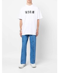 weißes und schwarzes bedrucktes T-Shirt mit einem Rundhalsausschnitt von MSGM