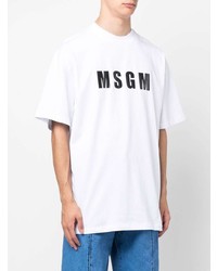 weißes und schwarzes bedrucktes T-Shirt mit einem Rundhalsausschnitt von MSGM