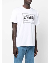 weißes und schwarzes bedrucktes T-Shirt mit einem Rundhalsausschnitt von VERSACE JEANS COUTURE